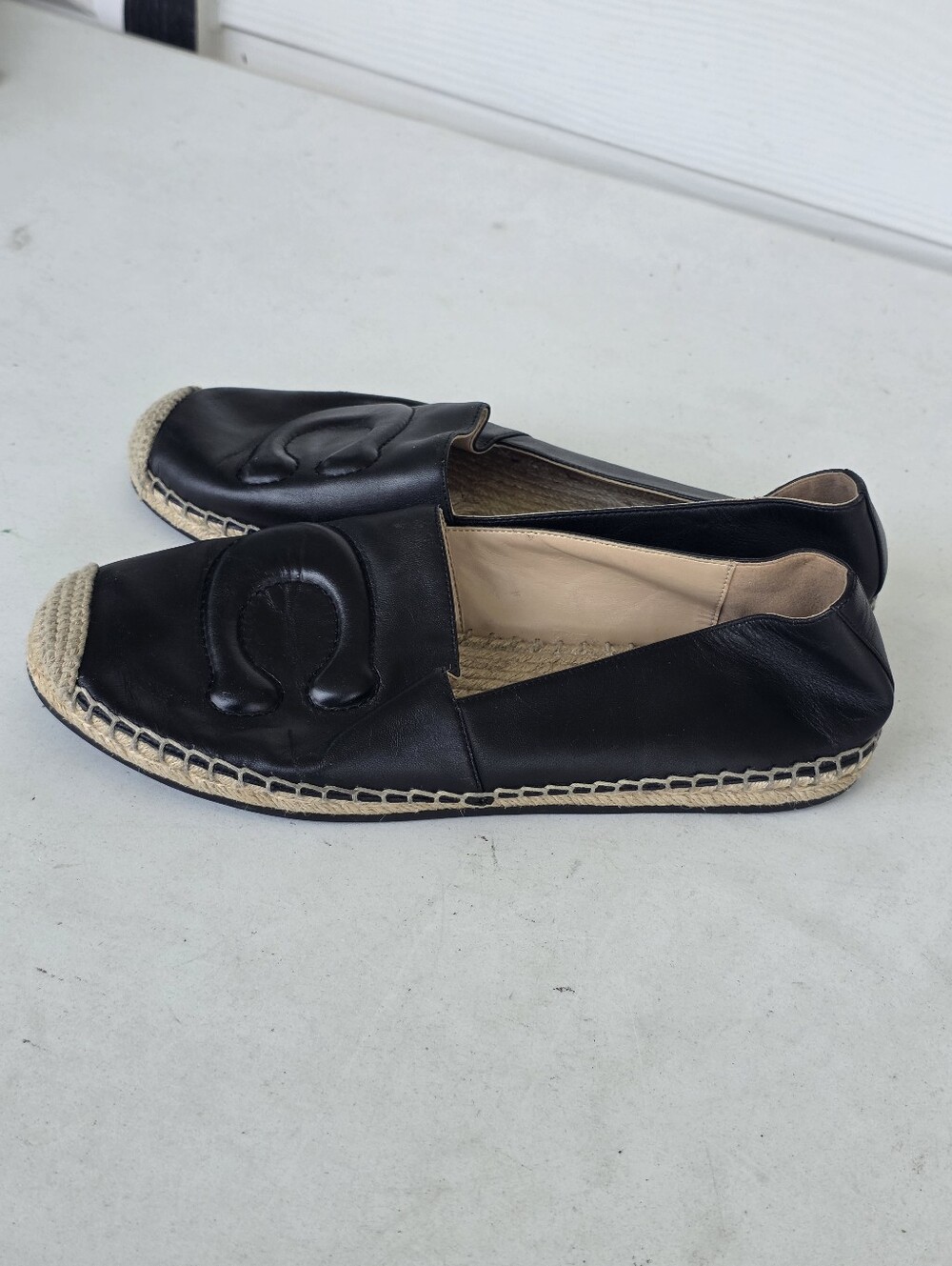 Coach Black Leather C Logo Espadrille Flats Loafers Shoes Size 9.5 Casual - Picture 5 of 10